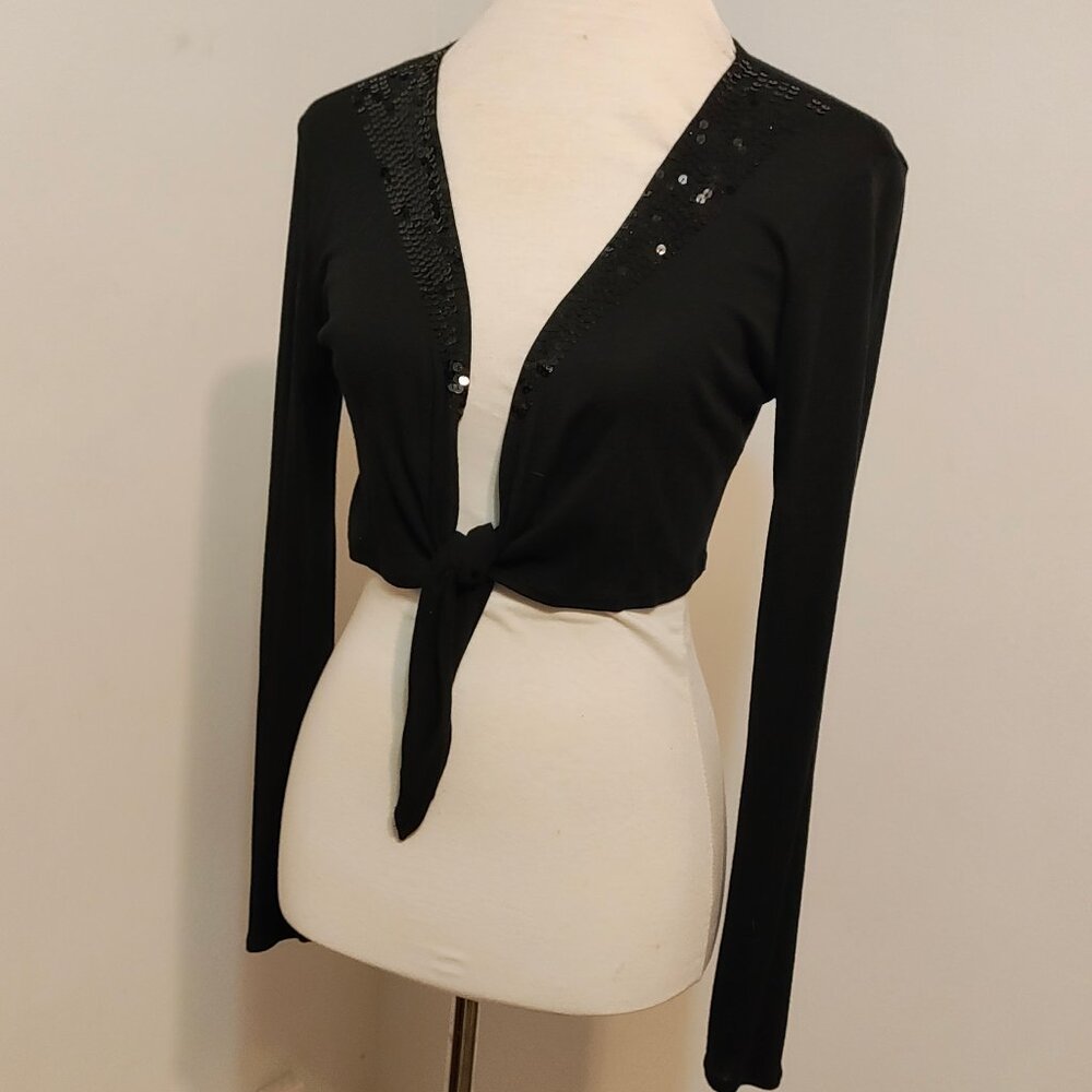 INC International Concepts Black Sequin Embellished Shrug S
